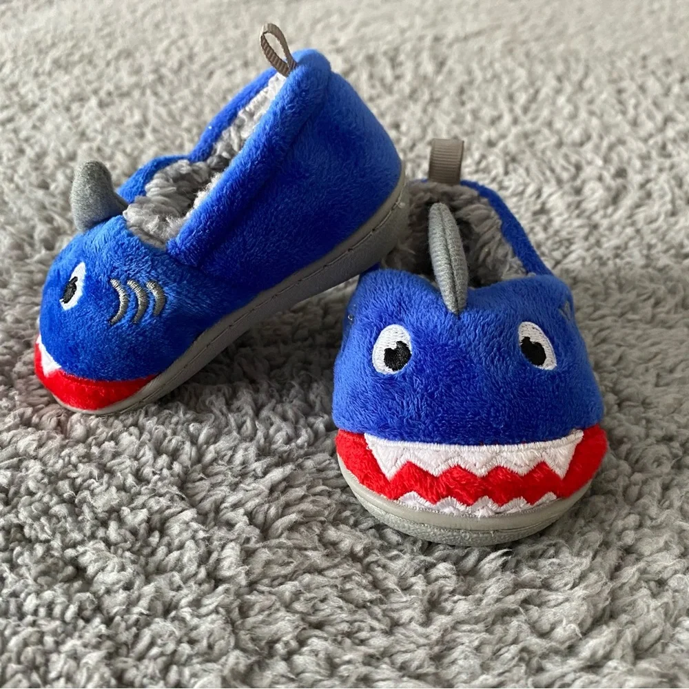 Toddler Boy Slippers Sharks Blue size 3 hard soles